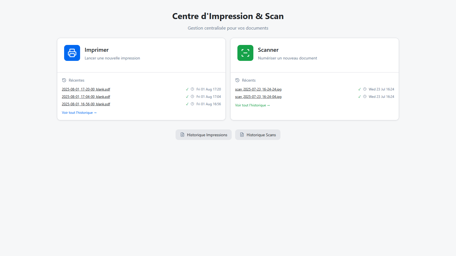 Création d'un tableau de bord pour contrôler une imprimante connectée via USB à un ordinateur local.